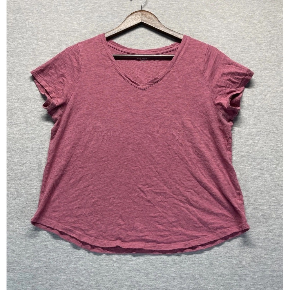 Old Navy Everywear Slub Knit V Neck T Shirt Womens Medium Mauve Pink Curved Hem